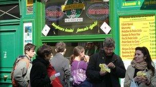 Kosher falafel shop in the Marais district of Paris, March 2012