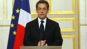 French President Nicolas Sarkozy at the Elysee Palace (21 March 2012)