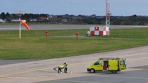 Guernsey Airport: Lines being painted for nose-in parking