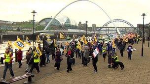 Public sector workers marching