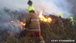 Firefighters beating flames in Torridon. Pic: Vicky Stonebridge