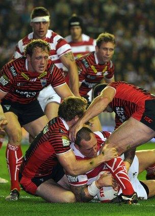 Hock's opening try for Wigan