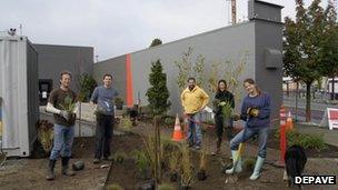 Digging up the parking lot of the Disjecta arts centre's parking lot in Portland, Oregon