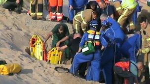 Rescue teams at Druridge Bay, Northumberland