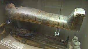 Coffin containing Iset Tayef Nakht's mummified remains