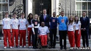 Young athletes outside Downing Street