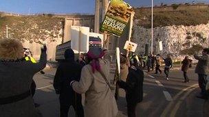 Protesters lobby the live shipments at Ramsgate