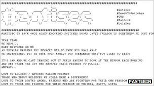 Antisec posting to Pastebin