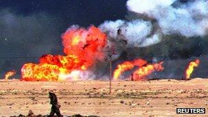 Kuwait oil wells on fire