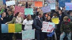 Students protesting in Ambleside