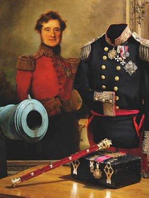 A portrait of Field Marshall Lord Raglan and artefacts in the collection