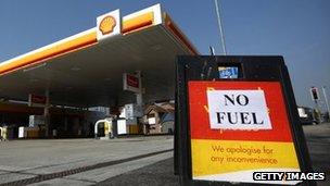 A sign outside a petrol station on 30 March