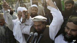 Hafiz Saeed at a rally in Lahore, Pakistan, on 9 March 2012