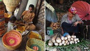 Bamboo baskets and shoots on sale