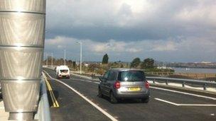 First traffic on Twin Sails bridge