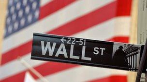 Wall Street sign in front of US flag