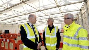 From left: Andy Garner, BAA London 2012 director, Jonathan Edwards, Normand Boivin, Heathrow Airport Chief Operating Officer, pic courtesy of BAA