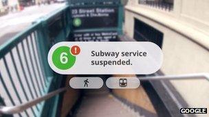 Google glasses warn the subway service is suspended