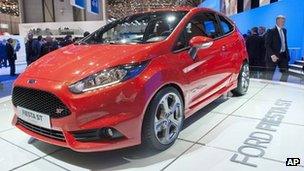 The new Ford Fiesta ST on display at the Geneva Motor Show