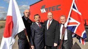 Vantec Europe managing director Martin Kendall, President of Vantec Corporation Akira Koyama, Sunderland City Council leader Councillor Paul Watson, North East Local Enterprise Partnership chairman Paul Woolston