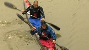 Sir Steve Redgrave setting off on canoe race