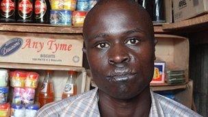 Geoffrey Obita, who was attacked by the LRA in 2003, in his shop outside Kitgum town in 2012