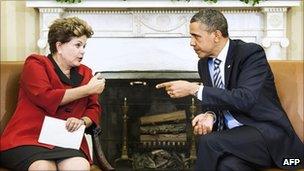 US President Obama and Brazil's Dilma Rousseff meeting at the White House