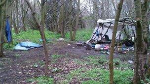 Migrants have set up camp on Barnes Meadow roundabout