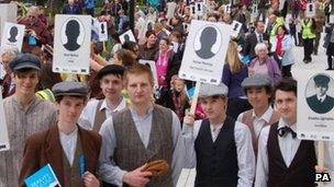 Procession of children marking Titanic anniversary in Southampton