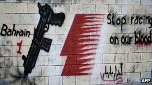 Graffiti against holding the Formula One Grand Prix in Bahrain in the village of Barbar, west of Manama, (April 9, 2012)