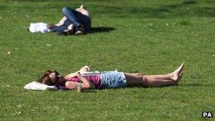 Sunbather in St James's Park, London