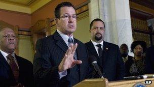 Connecticut Governor Dannel P Malloy speaks to reporters on 29 March 2012