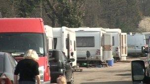 Caravans parked near the Dale Farm site