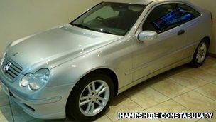 Police pictures of silver two-door Mercedes C200 CDI