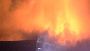 The fire at a vegetable packing warehouse in Atherstone-on-Stour