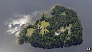 An aerial view of Utoeya Island, Norway, July 21, 2011