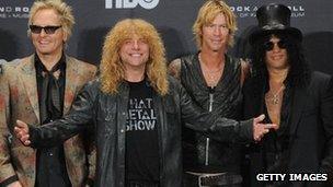 Matt Sorum, Steven Adler, Duff McKagan and Slash of Guns N' Roses