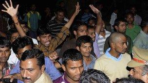 Right wing anti-beef eating protesters in Hyderabad