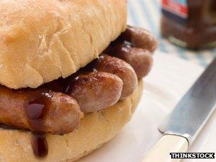 Sausage buttie with brown sauce