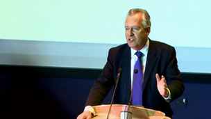 Peter Hain addressing Welsh Labour launch at Newport