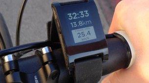 Pebble watch on a bike