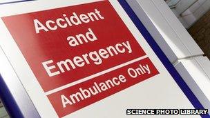 A sign to an Accident and Emergency department