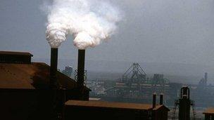 Somke plumes coming from industrial chimneys in China