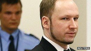 Anders Behring Breivik in court (18 April 2012)