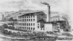 Illustration of Rawfolds Mill near Huddersfield, Yorkshire, circa 1810