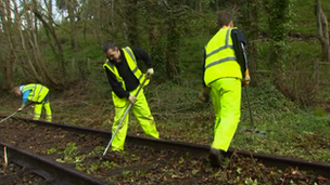 Volunteers clearing the overgrown track between Gaerwen and Amlwch in Anglesey