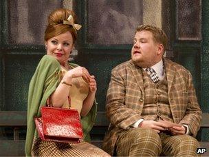 Suzie Toase and James Corden in a scene from One Man, Two Guvnors