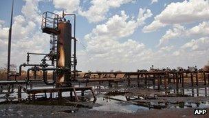 Oil pipeline facility leaks oil in Heglig, on April 17, 2012.