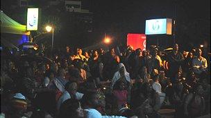 Hundreds of people crowded into Emancipation Park for the premiere