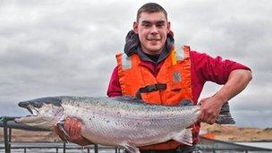 Farmer with a salmon